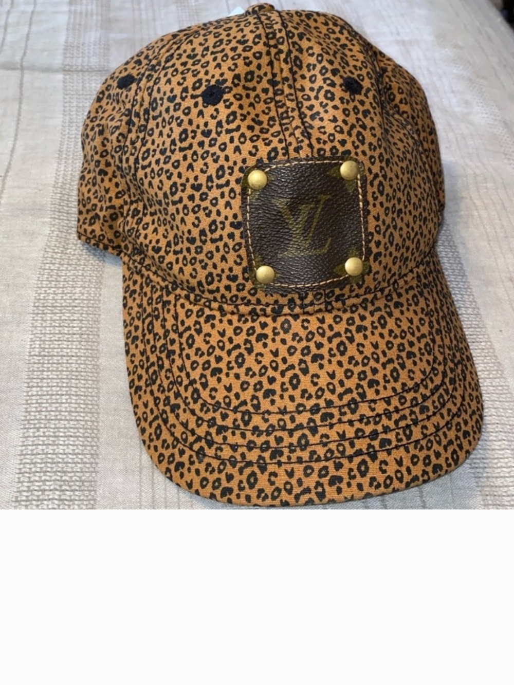 Louis Vuitton Tan and Black Leopard-Print Cap with LV Leather Patch